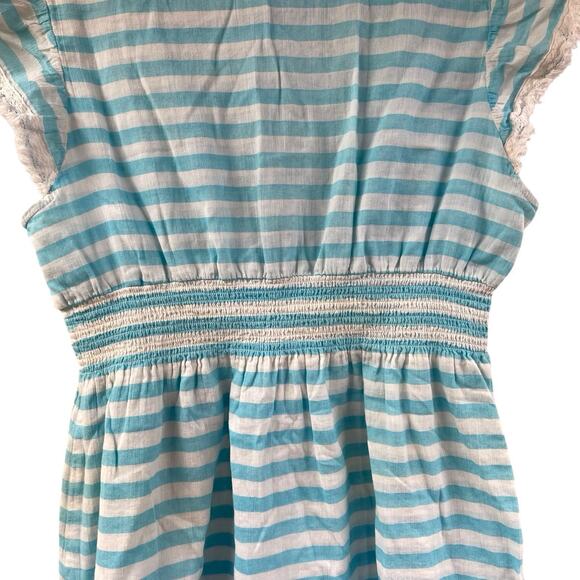 STS Sail To Sable Blue Striped Dress Medium Nautical Tie Waist 100% Cotton - Picture 7 of 7